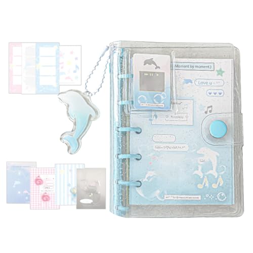 システム手帳 バインダー ミニ6穴手帳 M5 ポケット手帳 ボタン付き 透明バインダー 柔らかい 日記帳 クリアポケット ステッカー整理 フォトアルバム 勉強計画 ウィークリーノート ポケットアルバム チェキ写真ケース