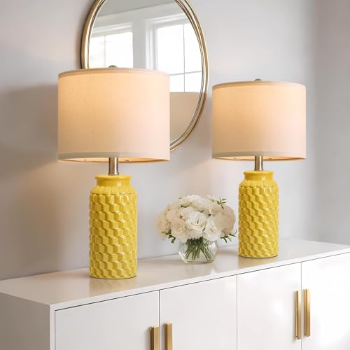 USumkky 20.5' Ceramic Table Lamps Set of 2 - Modern Farmhouse & Boho Style, Bedside...