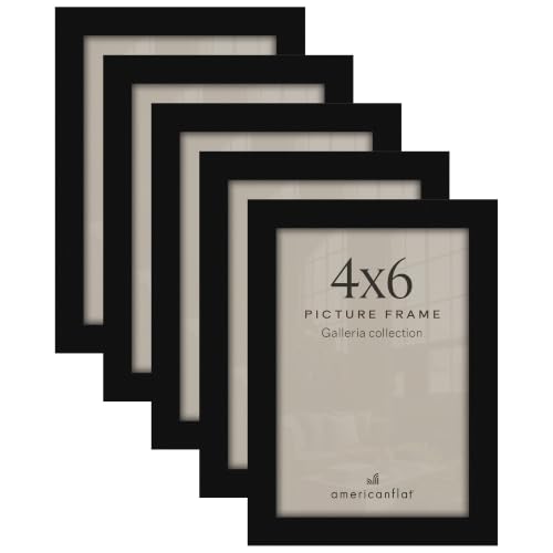 Americanflat 4x6 Picture Frame 5-Pack - Slim Molding - Black