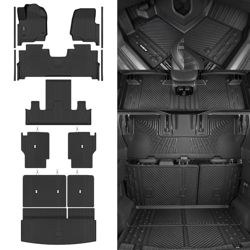 Naibeve Floor Mats for 2018-2024 Ford Expedition 7 Seats with 2nd Row Bucket Seats-All Weather Floor Mats & Cargo Mat & 2nd&3rd Row Backrest Mats & Door Sill Guards Accessories(Not for MAX)