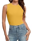 AUHEGN Womens Tank Tops Summer Sleeveless Racerback Casual Basic Ribbed Shirts Mustard Medium