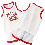 MTTYYD Kids Basketball Jerseys 23# for Kids Sports Tank Top and Shorts Boys Girls 2-14 Years WHITE-120