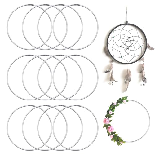 YDHfdc 12 Pezzi Cerchio Metallo 10cm Cerchi per Acchiappasogni Argento Anelli a Cerchio per Fai Da Te, Dream Catcher, Corona di Nozze, Ghirlanda, Appeso a Parete