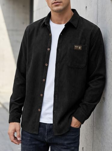 Image of IndoPrimo Men's Corduroy Shirt | Premium Ribbed Full Sleeve Casual Overshirt | Button-Down Solid Shirt with Chest Pocket | Regular Fit
