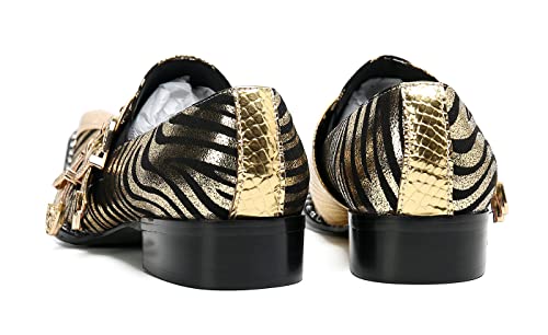 Santimon Mens Slip On Loafers Leather Casaul Dress Shoes with Double Buckle & Gold Lion Toe – Fashion Party Wedding Shoes for Stage, Club4