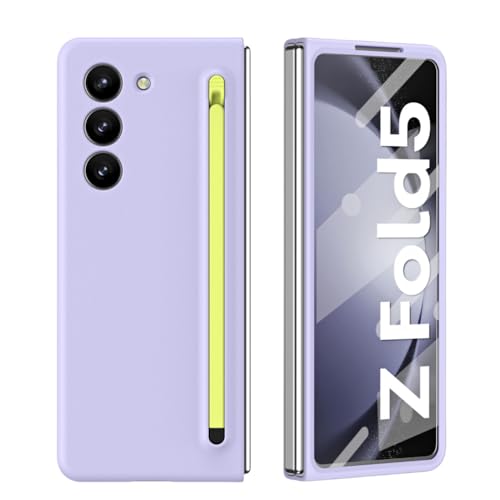 Coque Galaxy Z Fold 5 antichoc mate avec stylet violet pliable en PC dur
