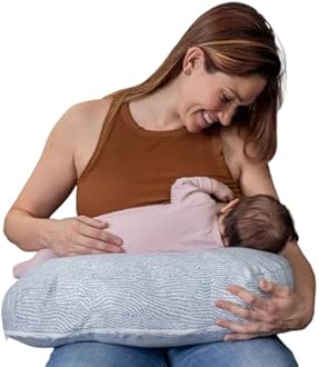 Boppy Nursing Pillow - Ergonomic Bottle & Breastfeeding Pillow with High, Firm, Large Area, Water-Repellent Cushion with Washable Cover; Baby Safety Alliance Verified - Blue Speckled Current