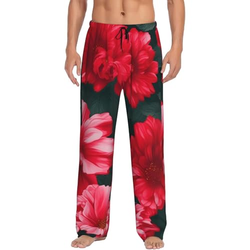 Pantalon de pyjama homme à fleurs rouges et roses en coton léger pour la maison