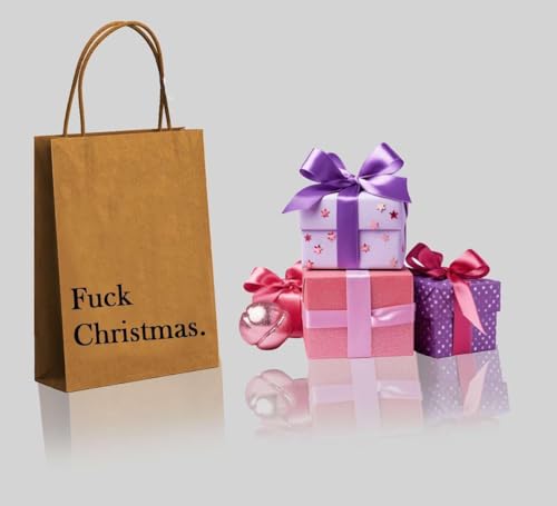 Funny Joke Gift Bag, 'Fuck Christmas' Print, Brown | secret Santa | stocking filler Christmas bag