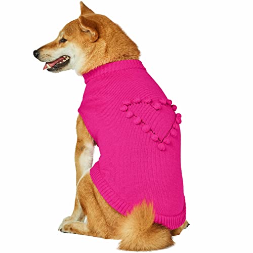 Blueberry Pet 2023 New Heart Dog Sweater Valentine’s Day Clothes For Large Girl Dogs, Hot Pink Pullover Crewneck Holiday Apparel, Back Length 20” #TOP1