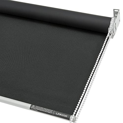 Linkcoo 100% Blackout Roller Window Shades, Window Blinds With Thermal Insulated Waterproof Fabric, Corded Roll Pull Down Shades For Home And Office (Black - Width 20", Max Drop Height 79") #TOP2