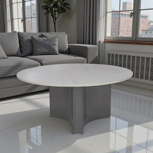 Image of The Attic Celestial Round Coffee Table with Marble Finish, Modern Center Table for Living Room & Lounge