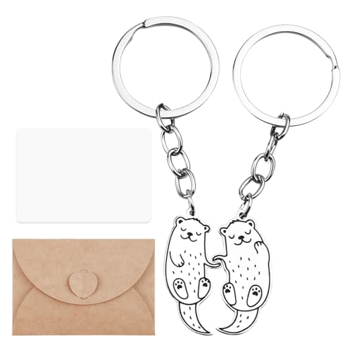 Yewseas 1 par de porta-chaves de metal com design de Otter, porta-chaves originais para casais e amigos, acessórios multicoloridos, para relacionamentos de longa distância e ocasiões especiais,