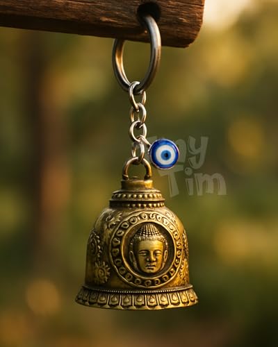 Image of Tiny Tim Guardian Bell with Evil Eye Charm - Protective Motorcycle & Car Accessory - Tibetan-Inspired Design - Wards Off Negative Energy - Ideal Gift for Bikers & Travelers