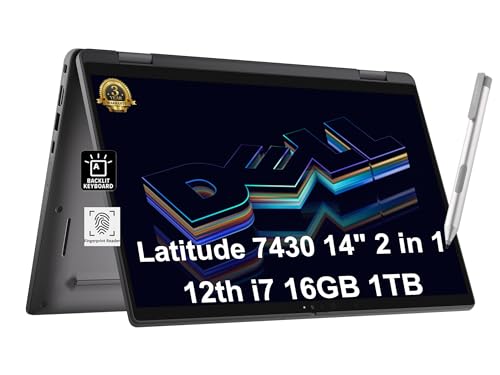 Dell Latitude 7430 2-in-1 Business Laptop (14" FHD Touchscreen, Intel 10-Core i7-1265U, 16GB RAM, 1TB SSD, Active Pen) Backlit, Fingerprint, 3-Yr WRT, Webcam, 2024 Latitude 7000, Win 11 Pro, Gray