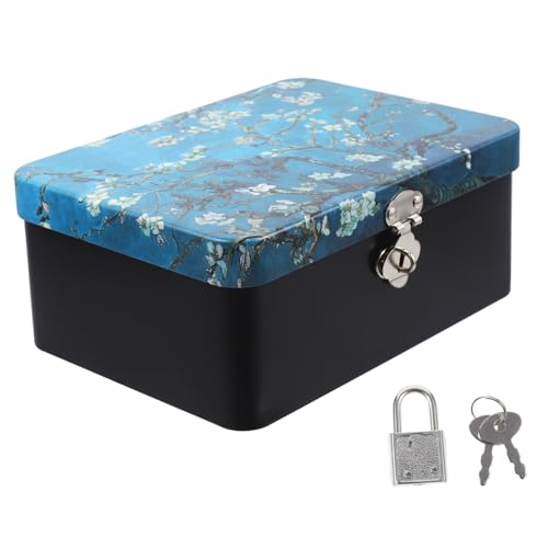 FONDOTIN Vintage Blechschachtel Mit Schloss 6.9X5.1X3 Zoll Abschließbare Aufbewahrungsbox Für Schmuck Tee Und Kleine Gegenstände Stilvoller Organizer Für Zuhause Und Büro