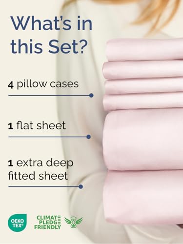 Image of Extra Deep Cal King Sheet Set - 6 Piece Cooling Bed Sheets - Lavender Pink | Hotel Luxury Bed Sheets Set, Easy & Secure Fit, Ultra-Soft, Wrinkle & Fade Free, Comfy Sheets Set with Extra Deep Pockets