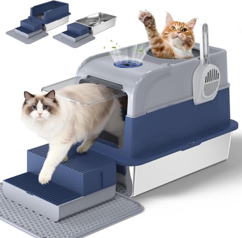 Arenero cerrado para gatos XL de acero inoxidable miniatura 1