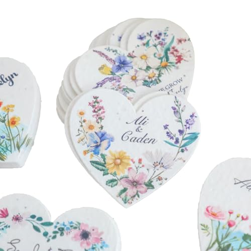 Personalized Heart-Shaped Plantable Seed Paper Tags - Customizabl...