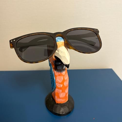 ED-Lumos Holz Tier Brillen Halter Stand Blaue Papagei Brillen Display Rack Organizer für Schreibtisch Nachtständer & Home Décor