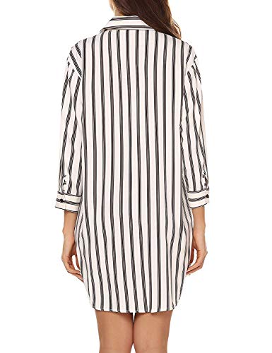 Urru Cotton Pajama Top Striped Button Down Sleep Shirt Dress For Women White L #TOP3