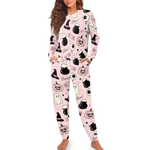 Image of Womens Lounge Set Long Sleeve Soft Pajama Sets | Casual 2 Piece Pj Outfit, Crewneck Sleepwear with Pockets, Adjustable Drawstring, Soft Comfy Fall Pajamas, Plus Size