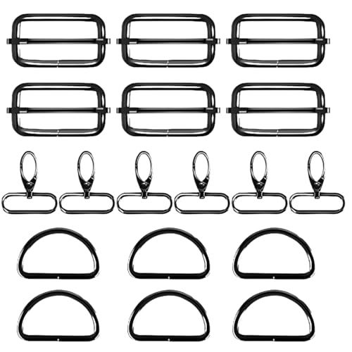 JUGUTA 18 Stück Taschenzubehör Zum Nähen Zubehör, D Ringe 40Mm, Leiterschnallen Und Karabinerhaken Mit Drehgelenk, Metall-Set Für Diy Handtaschen, Hundegeschirr Und Schlüsselanhänger
