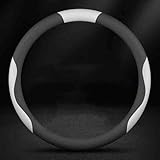 PAPEP Lenkradbezug für Volvo V50 2004-2012, Lenkradschutz Anti Rutsch Atmungsaktiv Lenkradabdeckung Verbesserter Griff Leder,O-Shape-Black and White