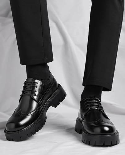 Men's Leather Platform Dress Oxfords Vintage Round Toe Lug Sole Casual Wingtip Brogue Shoes Business Work Office Derby Shoes3