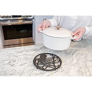 GASARÉ, Cast Iron Trivet for Hot Dishes, Pots, and Pans, Metal Trivet, Octopus Design, Rubber Feet Caps, Ring Hanger, 8 Inches, Brown, 1 Unit GASARE Cast Iron Trivet for Hot Dishes Pots and Pans Metal Trivet Octopus Design Rubber Feet Caps Ring Hanger 8 Inches Brown 1 Unit