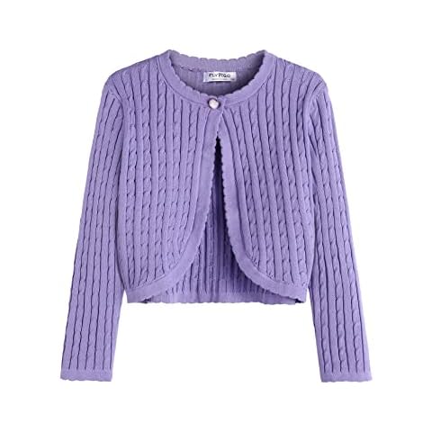 Flypigs Little Girls Bolero Cardigan Shrug Jacket Short top for Communion Dress Christening Gown Purple 120 Cover