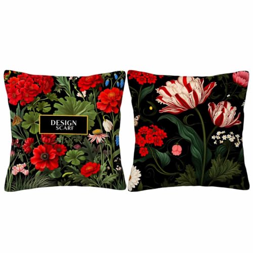GSRONY Red Geranium Flowers Throw Pillow Covers Set of 2,Rustic Potted Plants with Welcome Words Decorative Pillow Case Home/Car Decor 18X18 Inches Two Pillowcases