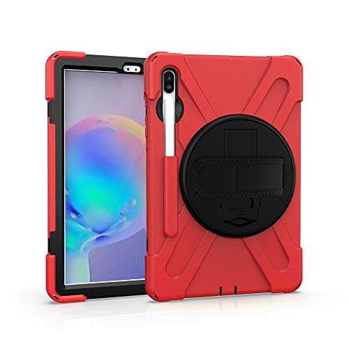 Sansee Funda para Samsung Galaxy Tab S6 10.5 Pulgadas SM-T860 T865 2019 Tablet, antigolpes de Silicona y PC Funda Trasera Protectora automática de Dormir/Despertar con Correa de Mano, Unisex, Rojo