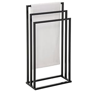 IDIMEX Kuno Handdoekhouder op standaard, kledingrek voor kleding en badkamer, met 3 niveaus om te drogen op verschillende hoogtes, metalen frame, zwart gelakt