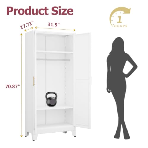 Image of GAIOUS Metal Wardrobe Cabinet with Hanging Rod, Clothing Storage Cabinets