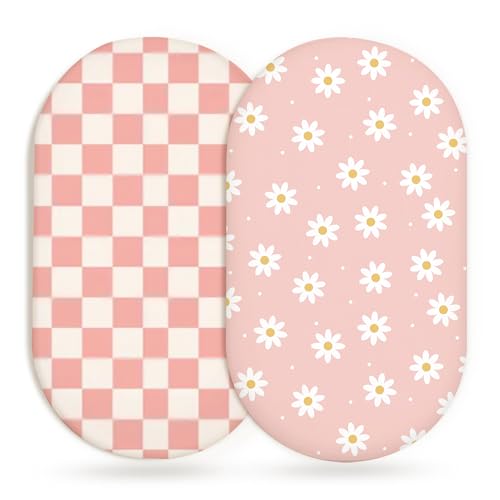 Image of Bassinet Sheets for Baby Girls Boys 2 Pack, Fitted Baby Mattress Sheet for Rectangle, Oval, Hourglass Bassinet Mattress, Breathable Cozy & Universal Fit (Rosy Days, Bassinet Sheet)