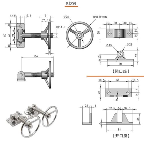 Charnière à molette inox 304 avec poignée de porte à compression réglable manuelle