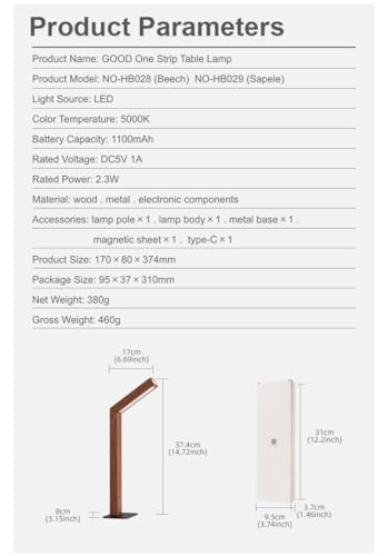 HBGFHG Moderna lámpara de escritorio de madera, construcción de madera de haya, control táctil, luz LED regulable con carga inalámbrica USB, luz de lectura ajustable para oficina en casa - imagen 7