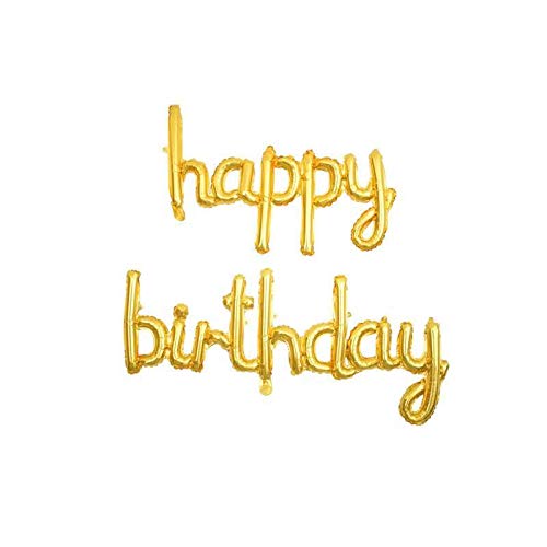Cursive Happy Birthday Banner Balloons – Foil Letter Balloons Gold -Happy Birthday Sign - Birthday Party Decoration for Boys, Girls, Men & Women – Birthday Balloons