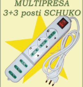 3+3 multipresa ciabatta posti shuko interruttore