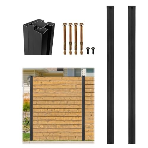 2 Pack 6Ft Aluminum Fence Post, 3-Way Adjustable (180°/90°/0°), Matte Black Rustproof Privacy Fence Posts No Dig for Outdoor Wood Panels, 2 Pcs