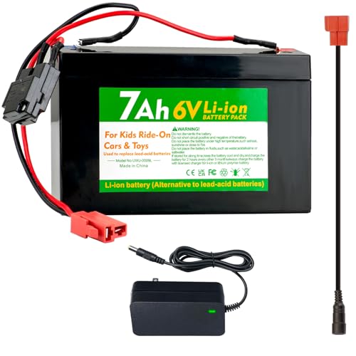 UNIKARO 6V 7Ah Li-ion Battery Pack with Charger Replacement for Kids Ride-On Cars ATVs Fire Trucks Black and Green