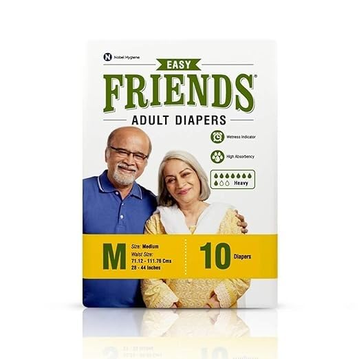 Image of Friends Easy Adult Diapers - 10 Count /Pack with odour lock and Anti-Bacterial Absorbent Core- Waist Size 30-56 Inch ; 76-142cm (PACK-6, MEDIUM 60 Count)