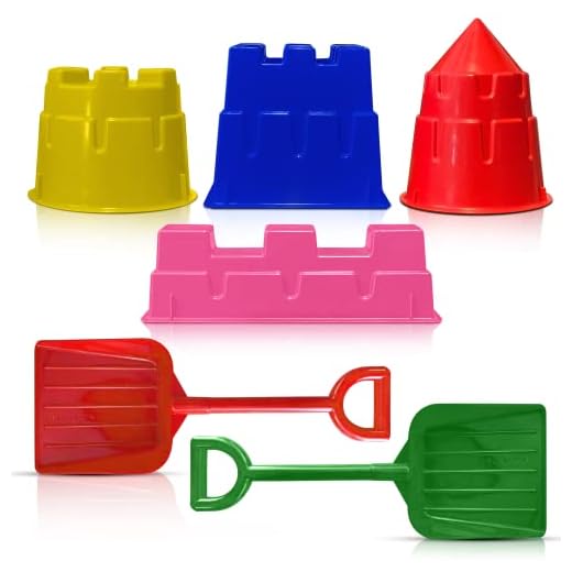 Back Bay Play 6 Piece Sand Castle Molds Beach Toys kit - Snow & Sand Toys Sets for Kids Outdoor Sandbox Toys for Toddlers 1 Year and Up Made in USA (Multicolor / 2 Shovels)