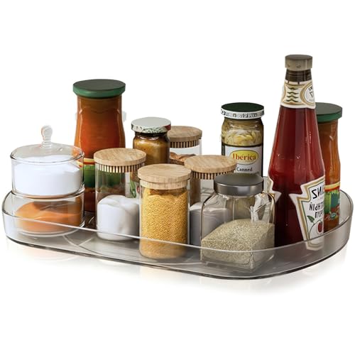 BTBHIHO Turntable Fridge Organisers, Transparent Rectangle Lazy Susan Organizer, Anti-slip Fridge Storage Containers for Cabinets Tables Kitchens Pantries and Drinks Fruits Seasonings