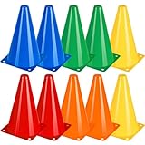 BiAnYC 10本セット 18cm マーカーコーン,カラーコーン ミニ,ミニコーン,サッカー コーン,三角コーン ミニ,サッカー 野球 テニス フットサル 練習コーン,ボールスポーツ 団体競技や部活 陸上競技 運動会 スポーツコーン 5色 収納ポーチ付き