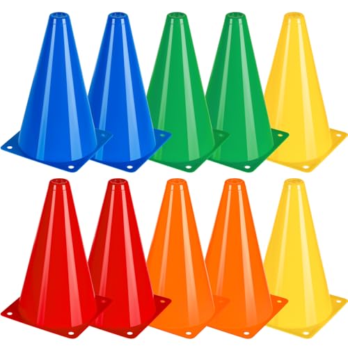 BiAnYC 10本セット 18cm マーカーコーン,カラーコーン ミニ,ミニコーン,サッカー コーン,三角コーン ミニ,サッカー 野球 テニス フットサル 練習コーン,ボールスポーツ 団体競技や部活 陸上競技 運動会 スポーツコーン 5色 収納ポーチ付き