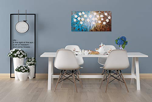 image for Yihui Arts Flower Painting Hand Painted 3D Brown Light Blue White Canv
