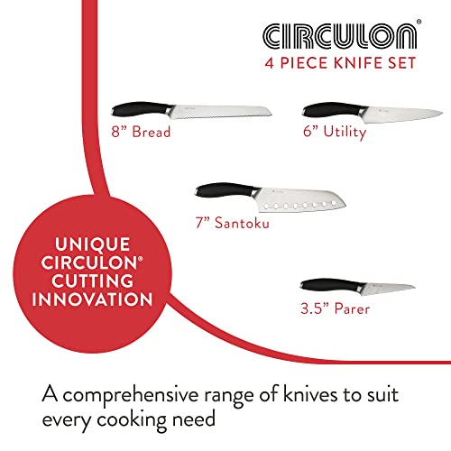 Circulon Sharp Knife Set - 4 Piece Japanese Steel Professional Kitchen Knives Set with Ergonomic Handles, Includes Santoku, Utility, Paring & Bread Knives - Image 8