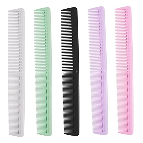 Simply Hair 5pc Hairdressing Comb Set, Strong and Sturdy Hair Cutting Tool, Mixed Colors (Pink, Purple, Green, White, Black), 22cm Length